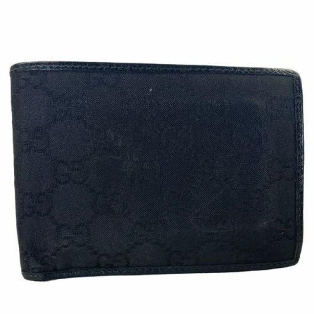 Authentic Gucci Wallet Black Leather Canvas Card Holder GG Vintage